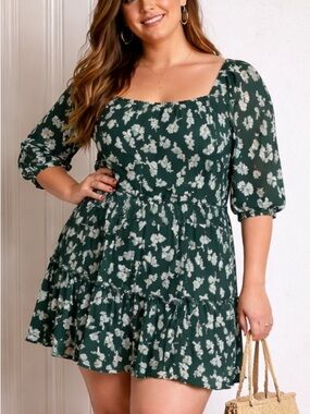 Ryan Michelle Maxi Floral Smocked-Waist Dress in Dark Green